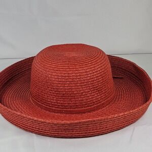 NWOT Sun N Sand Headwear Red Straw Wide Brim Sun Hat‎ UPF 50+ Protection